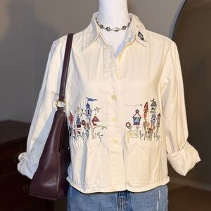 Cottage Core Cream Embroidered Button Down Shirt